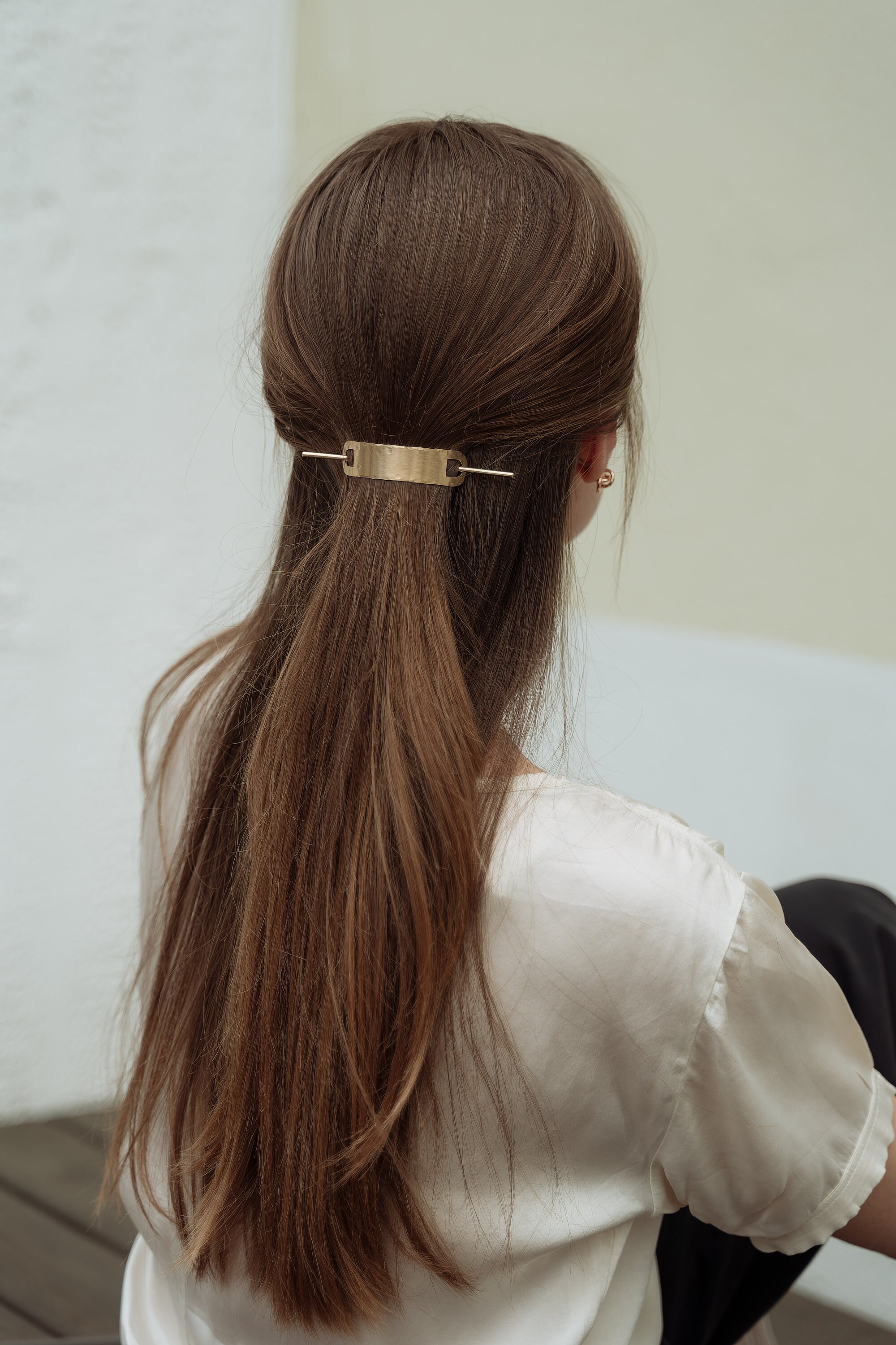 Minimalist hair cuff hair slide golden bun holder brass hair clip