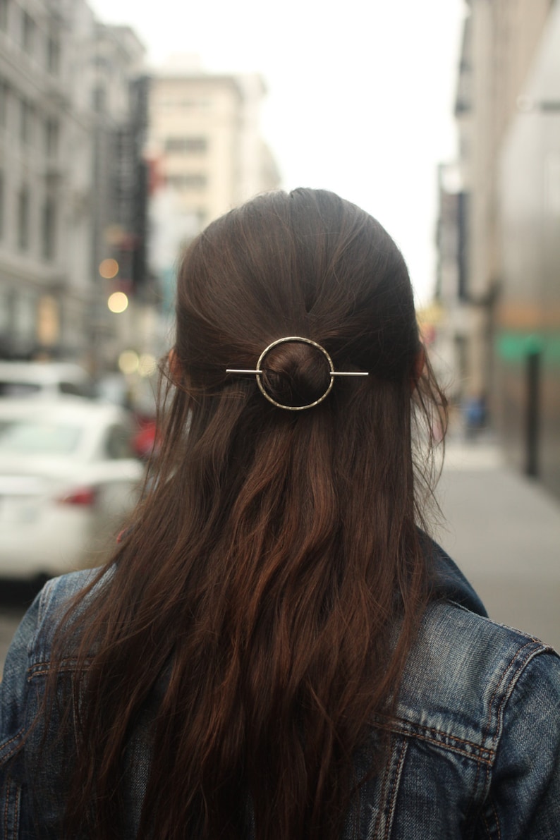 Open Circle Hair Slide Silver Hair Clip Brass Hair Barrette Etsy