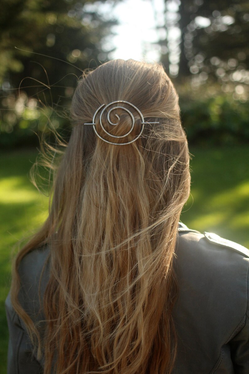 Spiral Hair Slide Hammered Silver Hair Barrette Rustic Copper Etsy