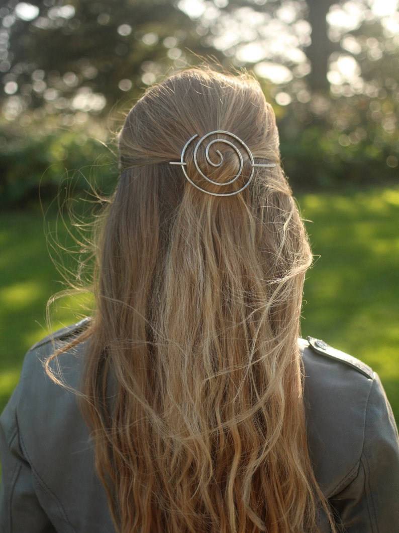 Spiral Hair Slide Hammered Silver Hair Barrette Rustic Copper Etsy