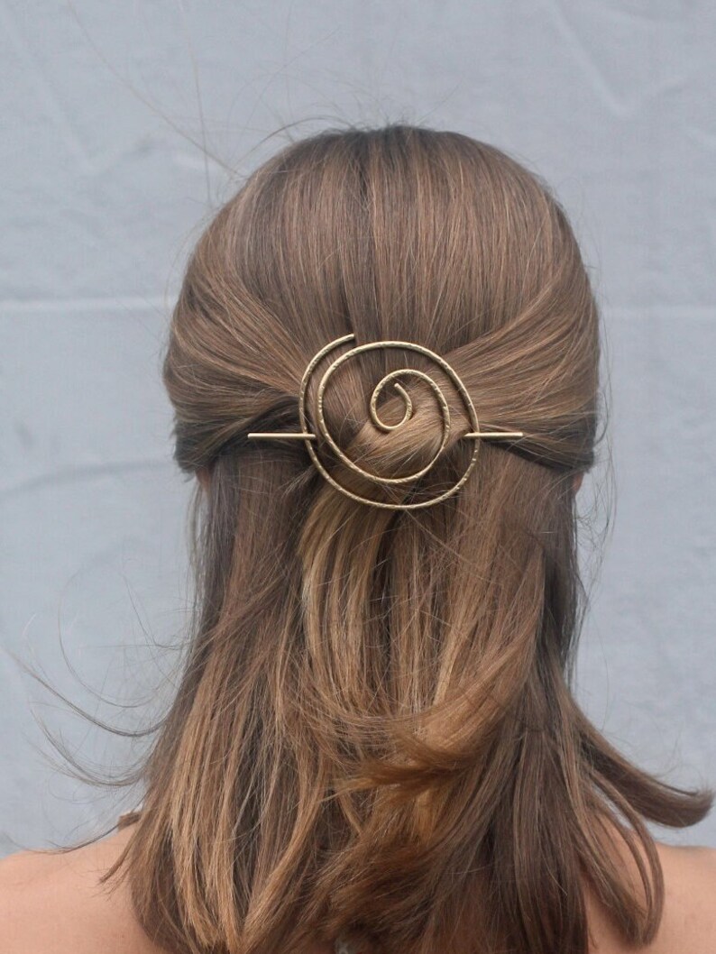 Spiral Hair Slide Hammered Silver Hair Barrette Rustic Copper Etsy