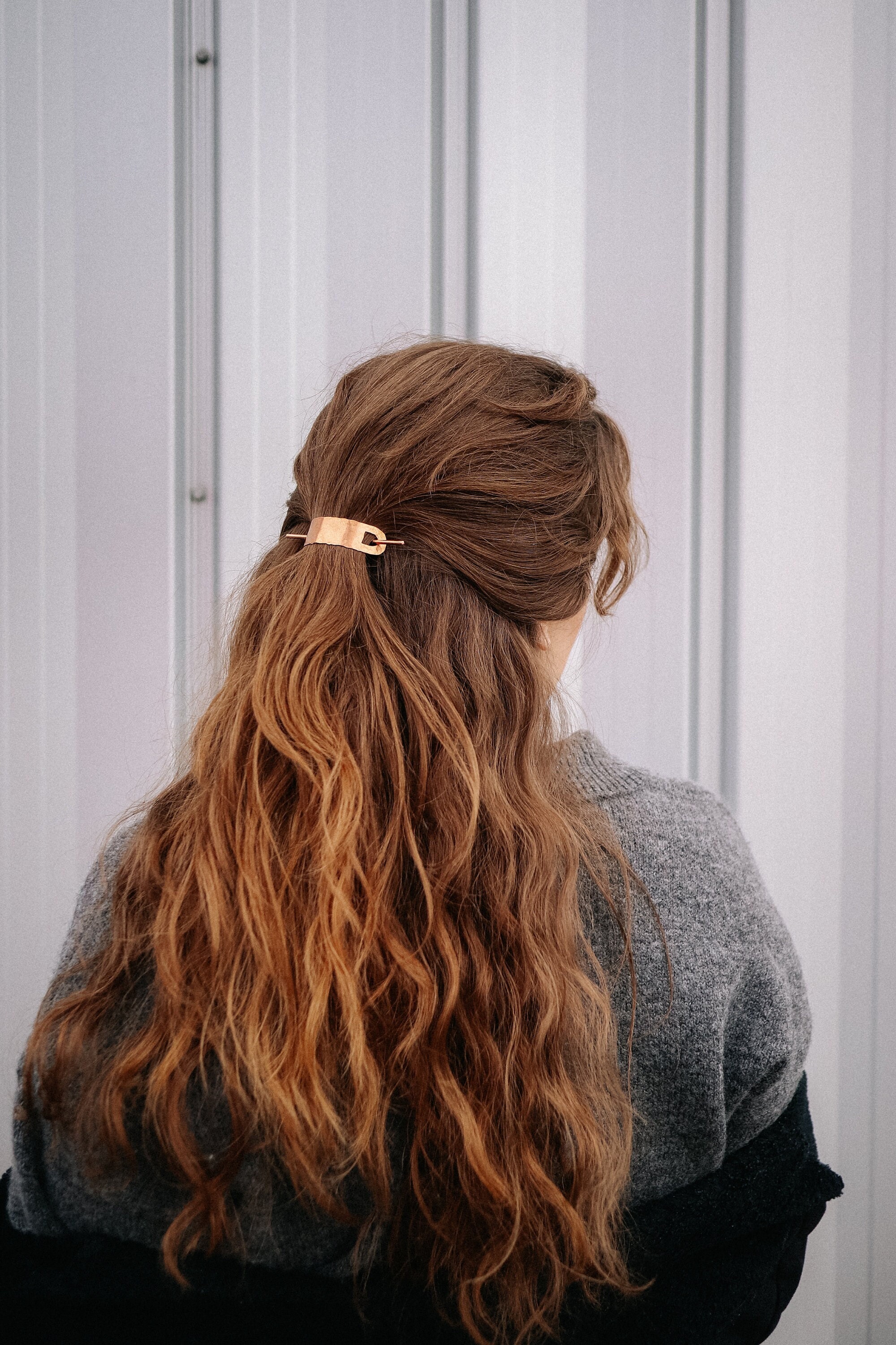 Minimalist hair cuff hair slide golden bun holder brass hair clip