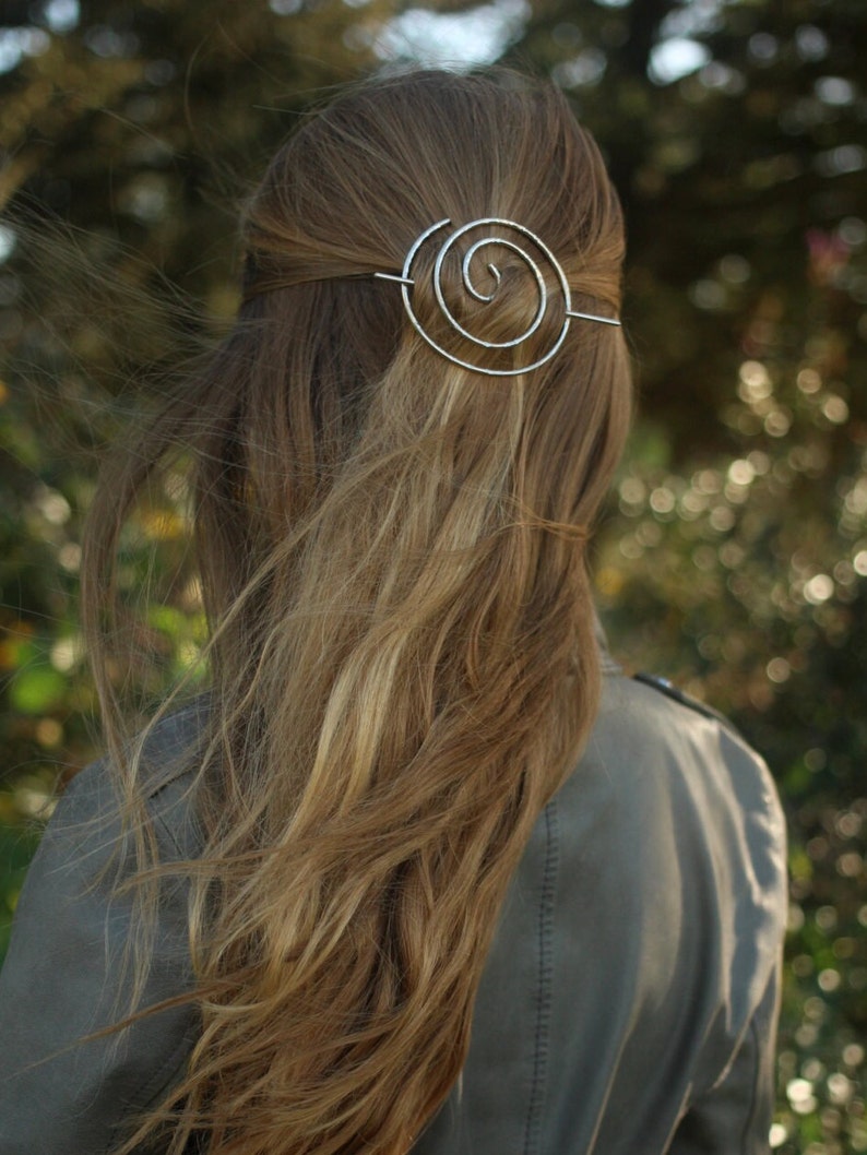 Spiral Hair Slide Hammered Silver Hair Barrette Rustic Copper Etsy