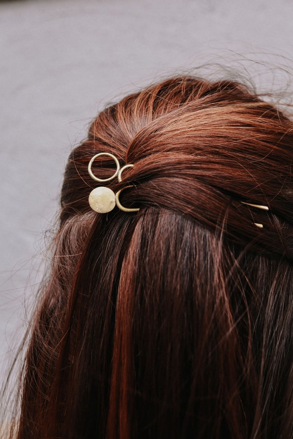 Medallion Hair Pin Brass Hair Fork Wholesale Modern Hair Pins Etsy