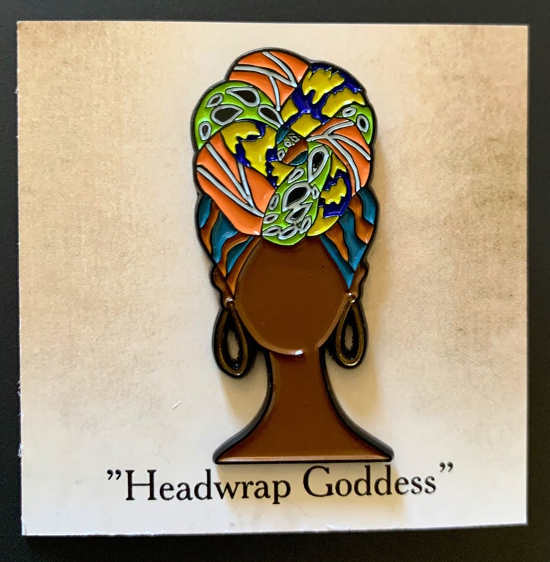 Soft enamel pin titled Headwrap Goddess 2 inches. image 1