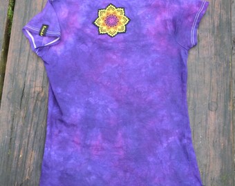 S - OOAK - Hand gefärbt und dekoriert T-shirt Festival Hippie Psy Mandala - 100 % Baumwolle