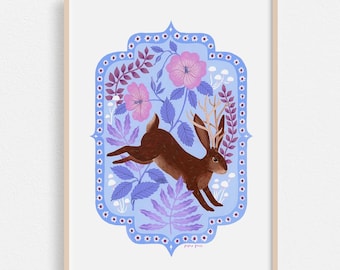 Floral Jackalope Art Print