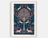 Folk Deer, Animal Print, Deer Wall Art, A4 or A3 Artists Print