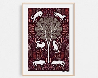 Folk Wolves, Animal Print, Wolf Wall Art, A4 or A3 Artists Print