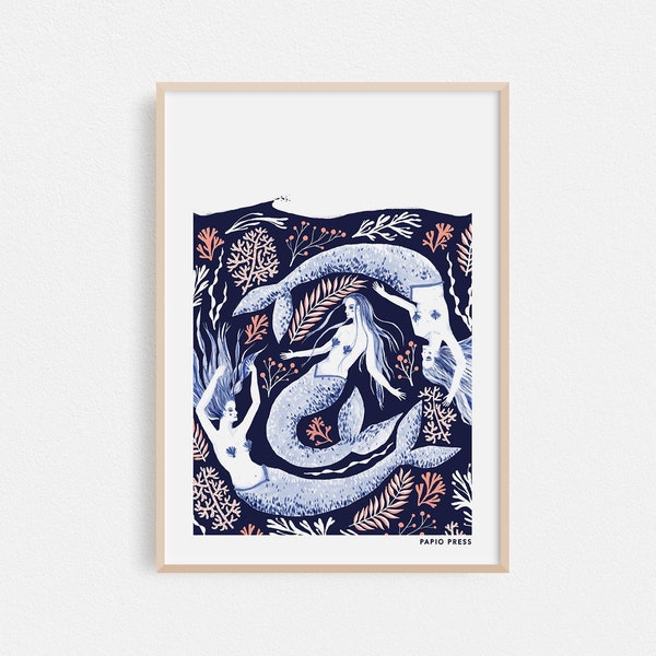 Sea Sisters, Mythical Mermaids Print, Mythical Wall Art - A4 or A3 Artists Print