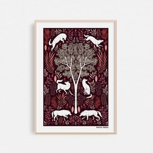 Folk Wolves, Animal Print, Wolf Wall Art, A4 or A3 Artists Print image 1