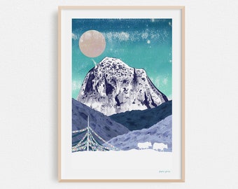 Prayer Flags on Mount Kailash, Travel Print, Mountain Poster, Spiritual Places A4 or A3 Artists Print