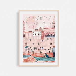 Ghats in Varanasi, The Ganges, Indian Travel Print, Travel Poster, Spiritual Places A4 or A3 Artists Print image 1