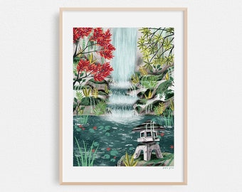 Shrine by the Waterfall // Japan Wall Art // A4 or A3 Artists Print