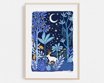 Midnight Jackalope // Mythical Print // A4 or A3 Artists Print