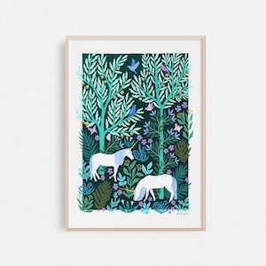 Unicorn Forest // Botanical Art Print // A4 or A3 Artists Print