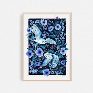 Night Owls Floral Painting Print A4 or A3 Artists Print image 1