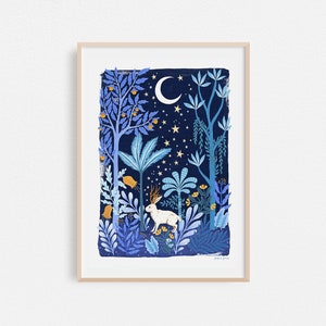 Midnight Jackalope // Mythical Print // A4 or A3 Artists Print