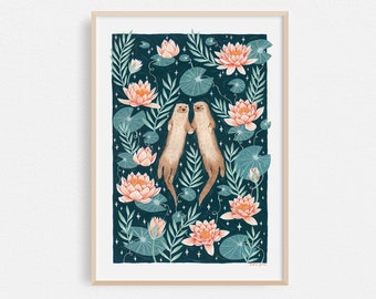 コツメカワウソのイラスト（A4サイズ） - Etsy 日本