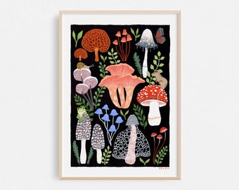 Mushroom Botanical Art Print: Fungi Illustration