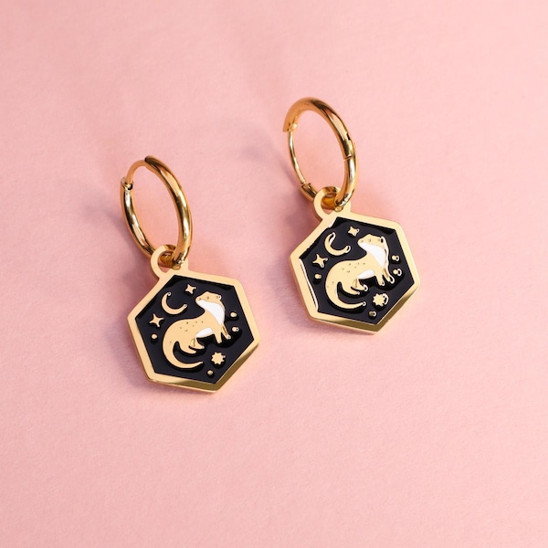 Mini Hexagon Otter Hoop Earrings
