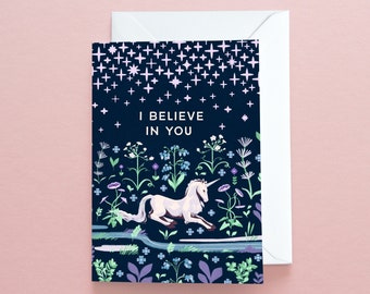 I Believe In You Unicorn Card - A6 Good Luck Card For Exams, Driving Test, New Job