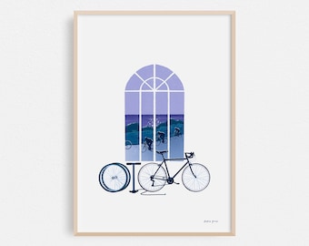 View from the Window, Cycling Print, Travel Print, A4 or A3 Cycling Bike Artists Print