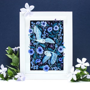 Night Owls Floral Painting Print A4 or A3 Artists Print image 2