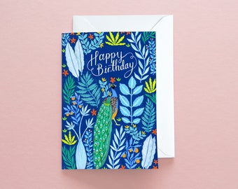 Greetings Card - Happy Birthday Peacocks Card