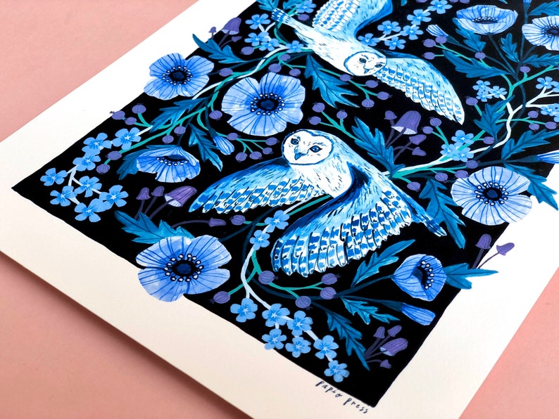 Night Owls Floral Painting Print A4 or A3 Artists Print image 5