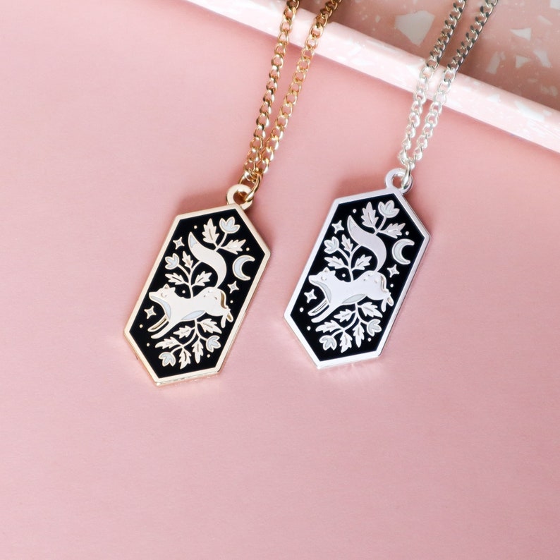 Floral Fox Necklace, Enamel Pendant Etsy Canada