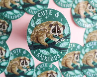 Cute & Anxious Slow Loris Sticker, Glitter Car Laptop Sticker