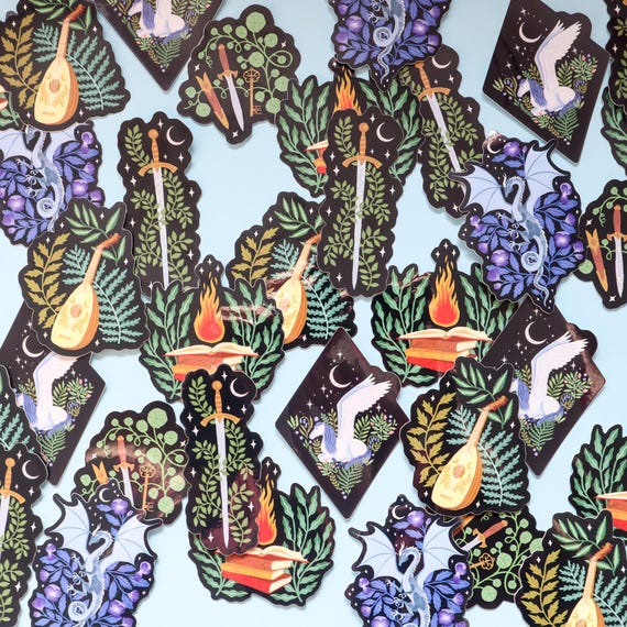 Fantasy Sticker Collection, Warrior, Rogue, Bard Illustrated Sticker / Decal