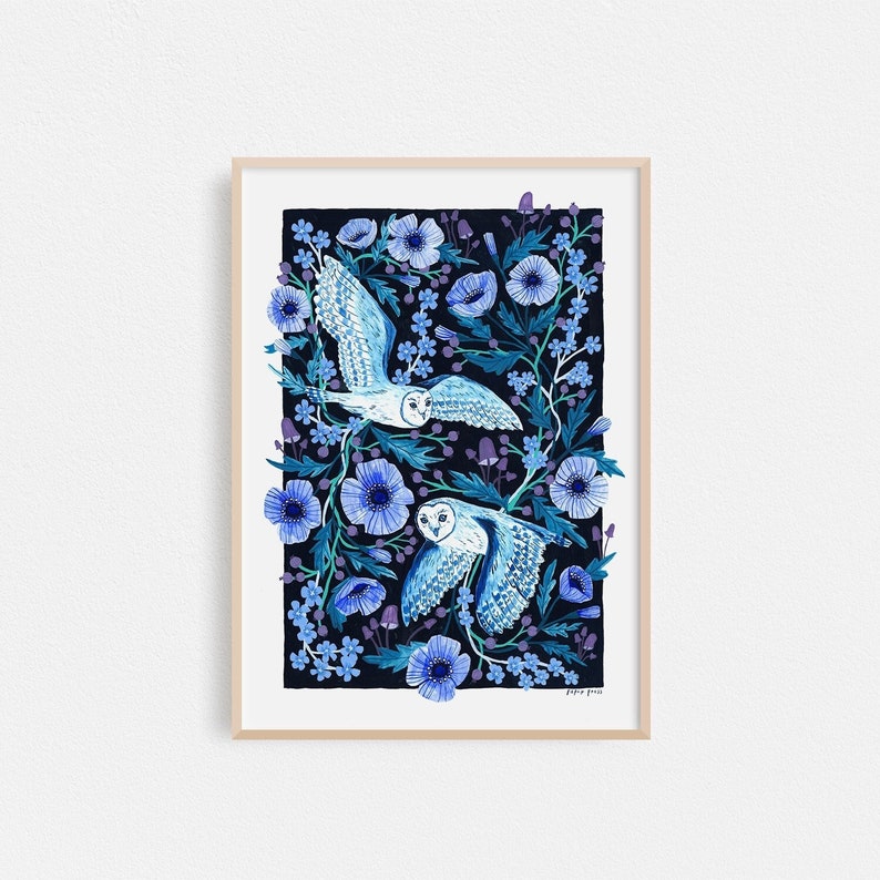 Night Owls Floral Painting Print A4 or A3 Artists Print image 1