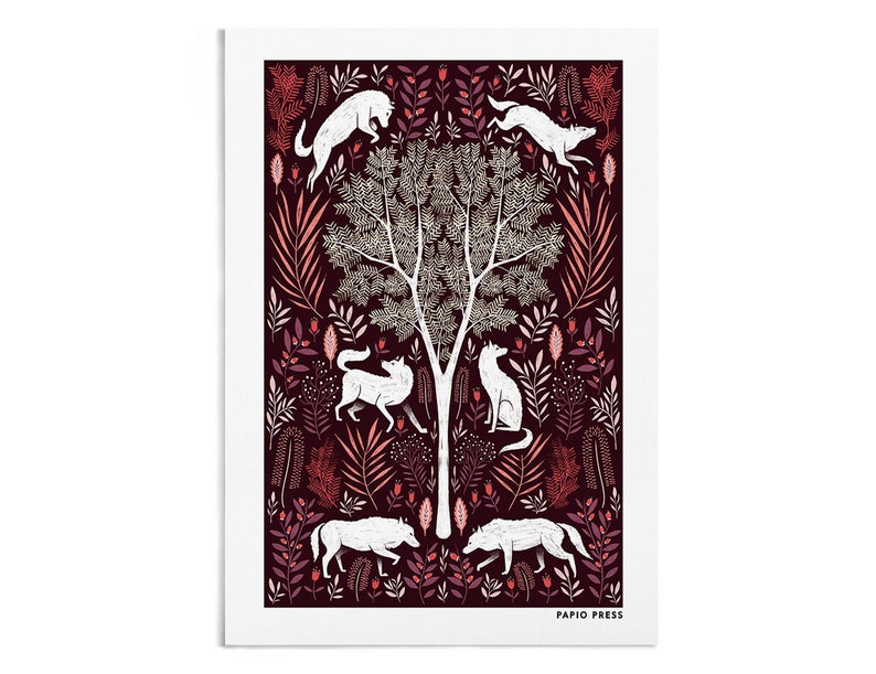 Folk Wolves, Animal Print, Wolf Wall Art, A4 or A3 Artists Print image 3