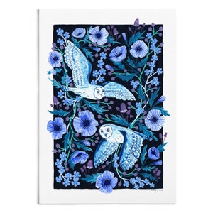 Night Owls Floral Painting Print A4 or A3 Artists Print image 3