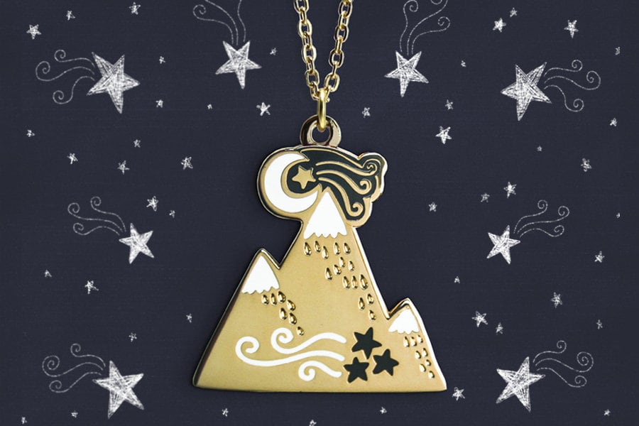 Midnight Mountaintop Necklace, Gold Mountains Travel Lover’s Pendant