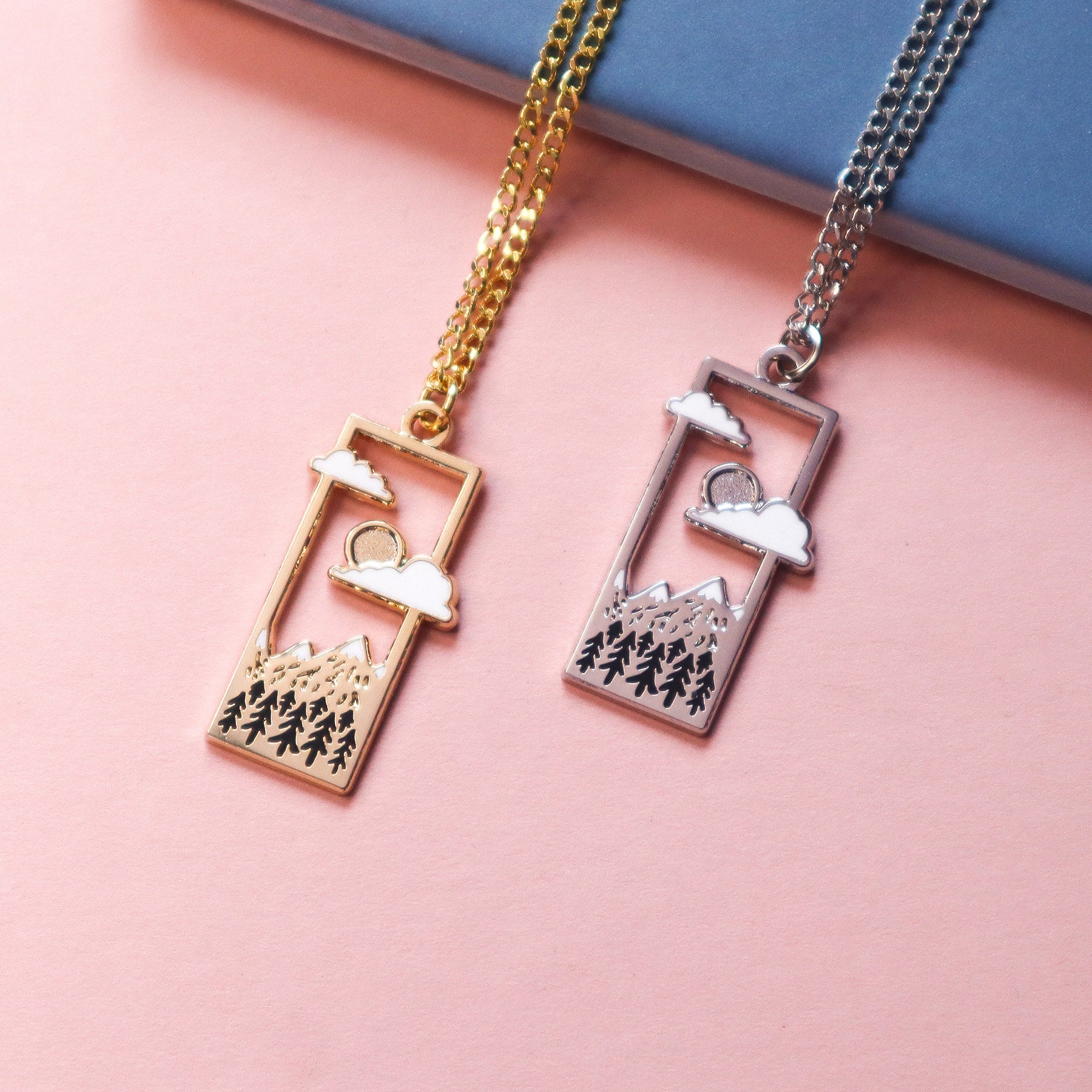 Enamel Mountains Cutout Necklace, Pendant