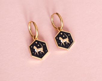 Mini Hexagon Cat Hoop Earrings
