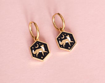 Mini Hexagon Fox Hoop Earrings