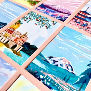 Pack of 15 Papio Press Postcards with Travel Illustrations, Mt. Rainier, Florence, Japan image 3