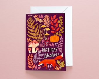Greetings Card - Birthday Wishes Autumnal Fox