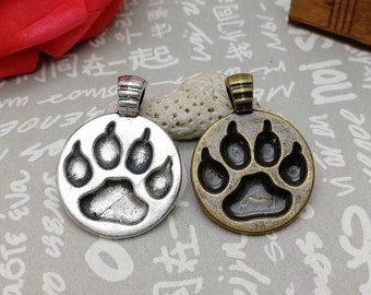 6/20 Pcs Metal dog wolf bear paw claw hand print Pendant Necklace Earring Keychain Charm Jewelry Finding Antique Bronze Silver Color AM0383