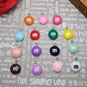6/20 pieces plastic M&M chocolate candy pendant charm , resin handmade jewelry DIY finding necklace earring drop decoration accessory AP0727