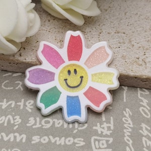 10/50 piece plastic rainbow color flower floral flat back cabochon charm , resin flatback cab decoration jewelry bead pendant finding AP0781