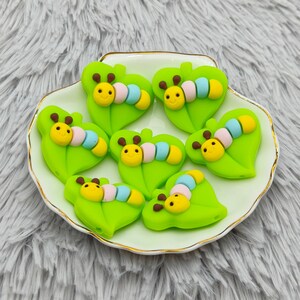 Silicone Bead 3D Book Worm Caterpillar Bookworm Leaf Focal Bead Charm Pen Finding AS2606