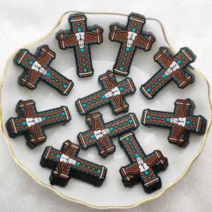 Silicone Bead Jesus Cross Bull Skull Turquoise Focal Bead DIY Charm Pen Finding AS0576