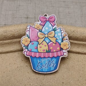 6/20/100 pieces Easter Egg Anemone Flower Wooden Pendant , Printed Painted Wood Craft Cutout Earring Dangle Teardrop Finding Charm , AW0555