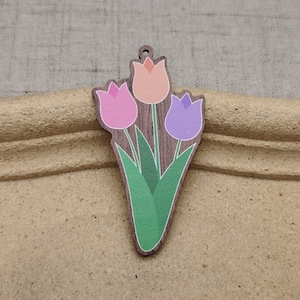 6/20/100 pieces Easter Flower Floral Wooden Pendant , Printed Painted Wood Craft Cutout Earring Dangle Teardrop DIY Finding Charm , AW0564