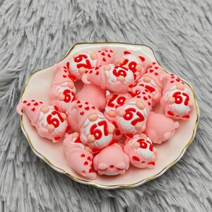 Silicone Bead 6 7 Six Seven Heart Gnome Dwarf Focal Bead Charm Finding AS2418